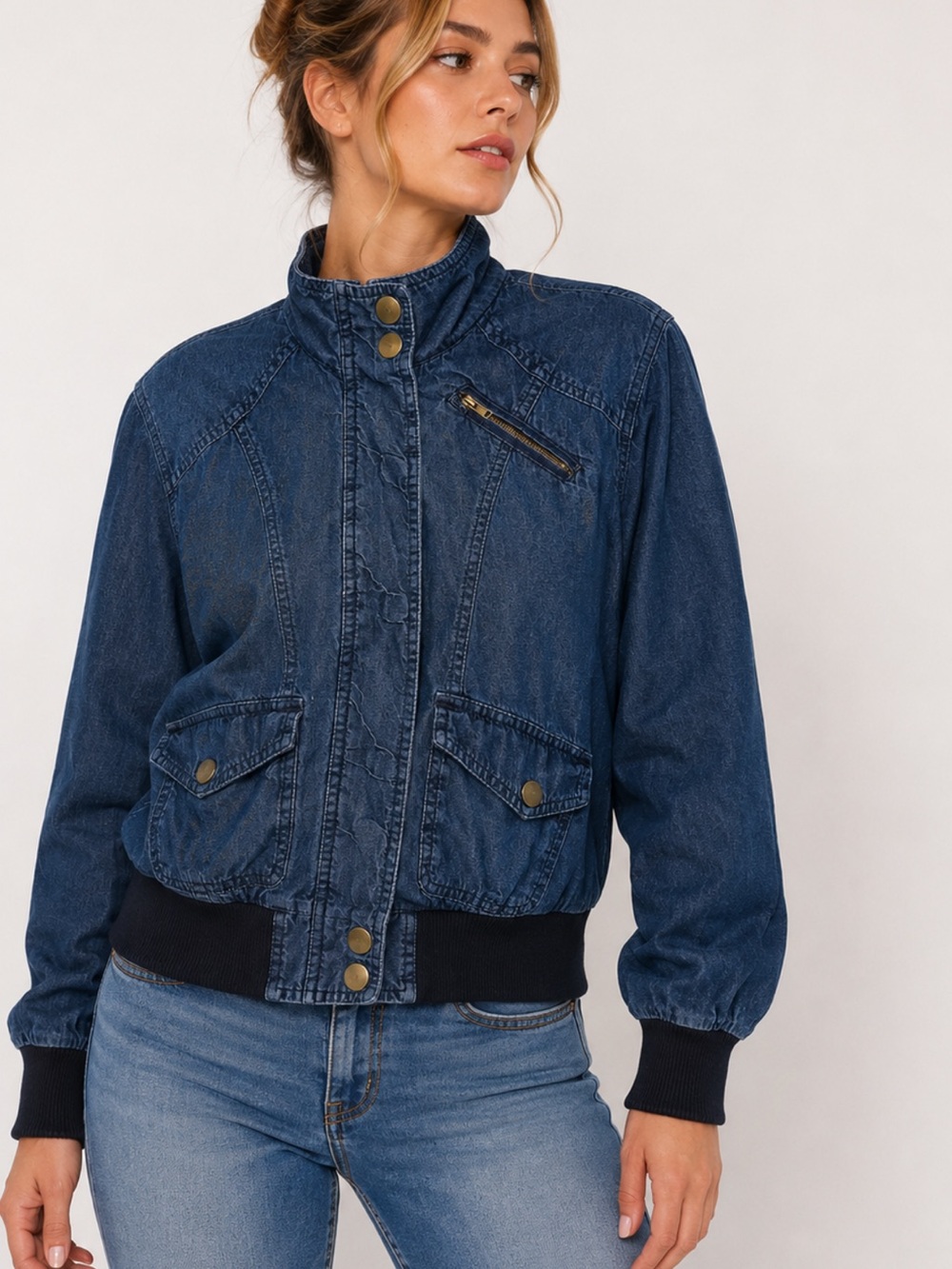 Jamie Nicole Collection Y2K Denim Utility Jacket 2X Blue Cotton